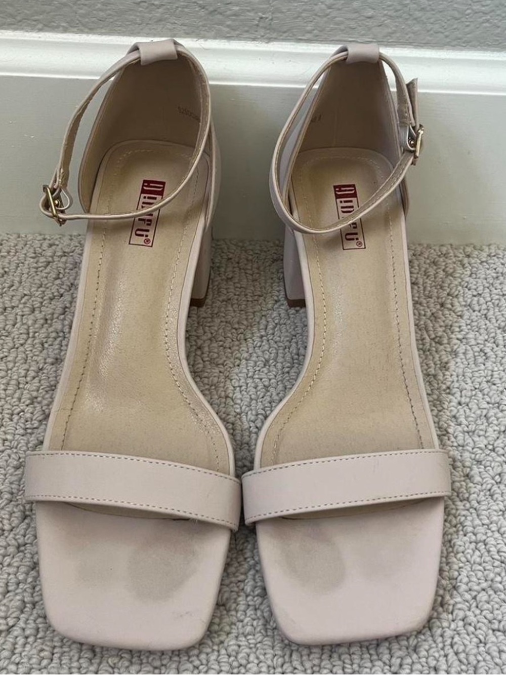 Ankle-Strap Block Heel Sandals - Beige